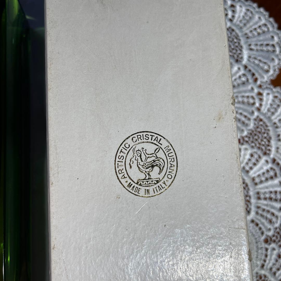 Murano Vetri グリーン ムラノ クリスタル 花器 【新品箱入】