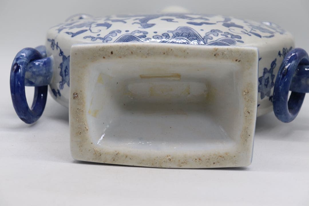 中国美術　染付　龍紋五管瓶　送料込み250723