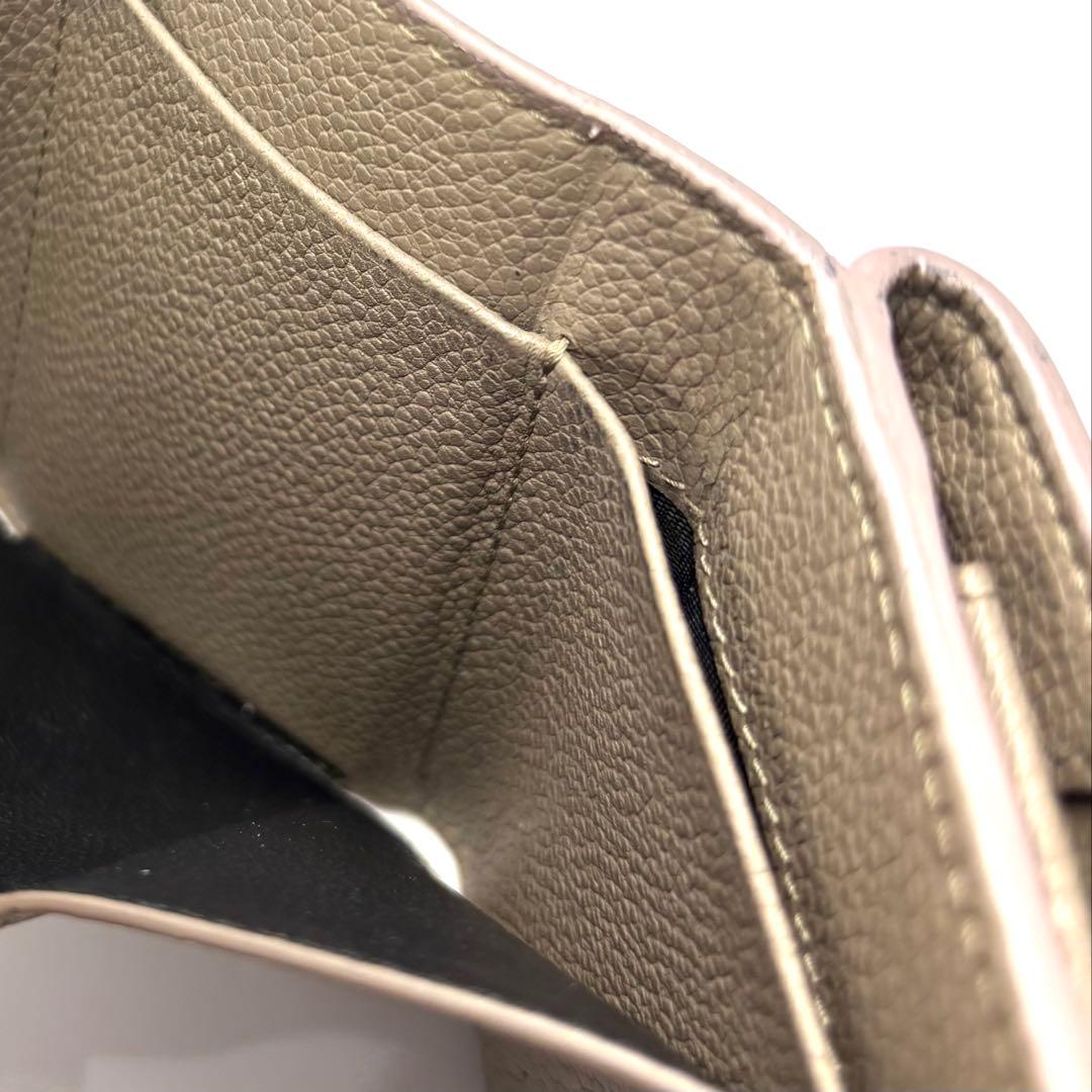 サンローラン 三つ折り財布 グレージュ レザー ゴールドロゴ コンパクトリペア品