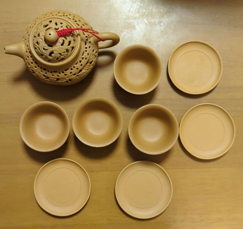 怪王浮雕 古美術 中国 急須 湯呑み9点セット伝統的な茶器セット 急須と茶碗付き