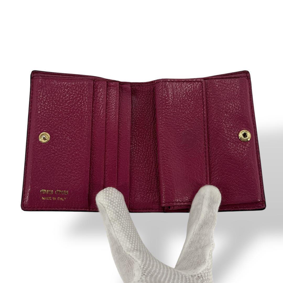 ミュウミュウ　二つ折り財布　MMパリス　マドラス　ジャガード　ビジュー　ロゴ