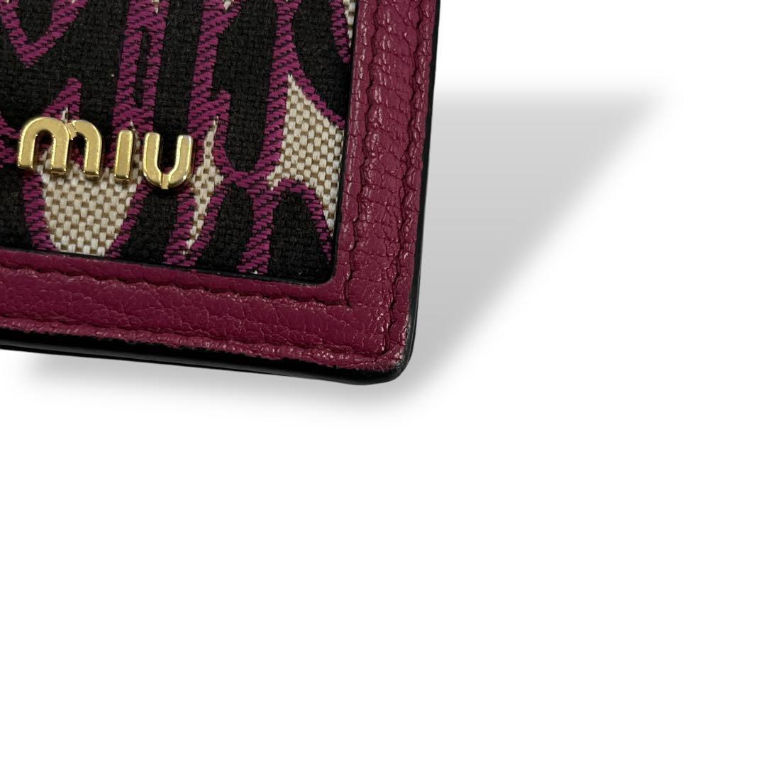 ミュウミュウ　二つ折り財布　MMパリス　マドラス　ジャガード　ビジュー　ロゴ