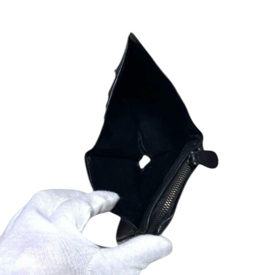 ボッテガヴェネタ　折り財布　レザー　ブラック　イントレチャート　ラウンドジップ