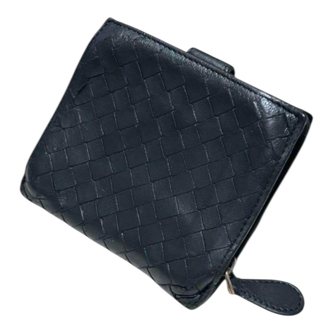 ボッテガヴェネタ　折り財布　レザー　ブラック　イントレチャート　ラウンドジップ