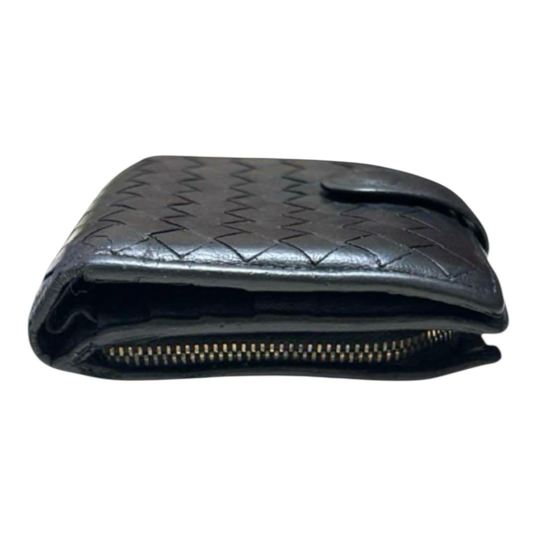 ボッテガヴェネタ　折り財布　レザー　ブラック　イントレチャート　ラウンドジップ