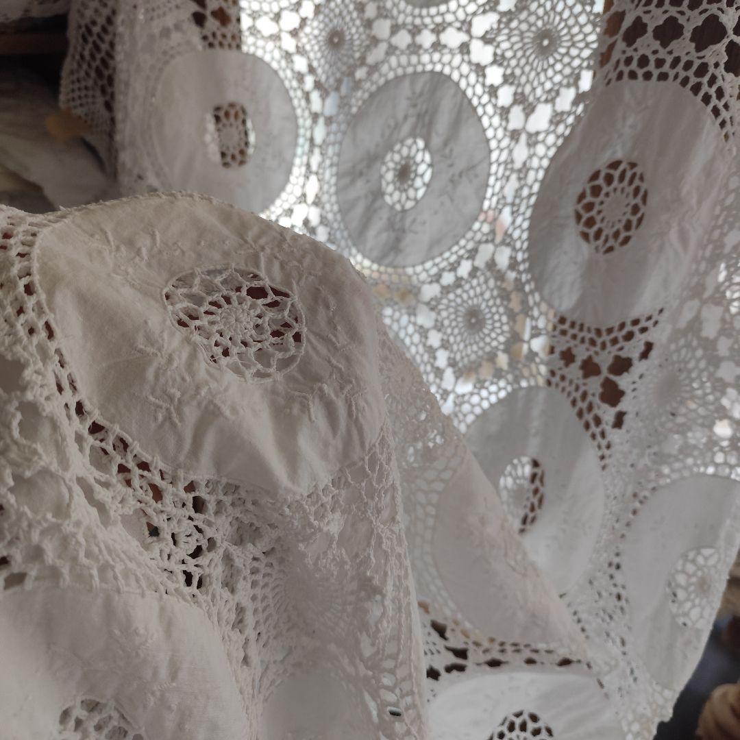 Vintageホワイト 手編みレース 35パーツ繋ぎ フリークロス