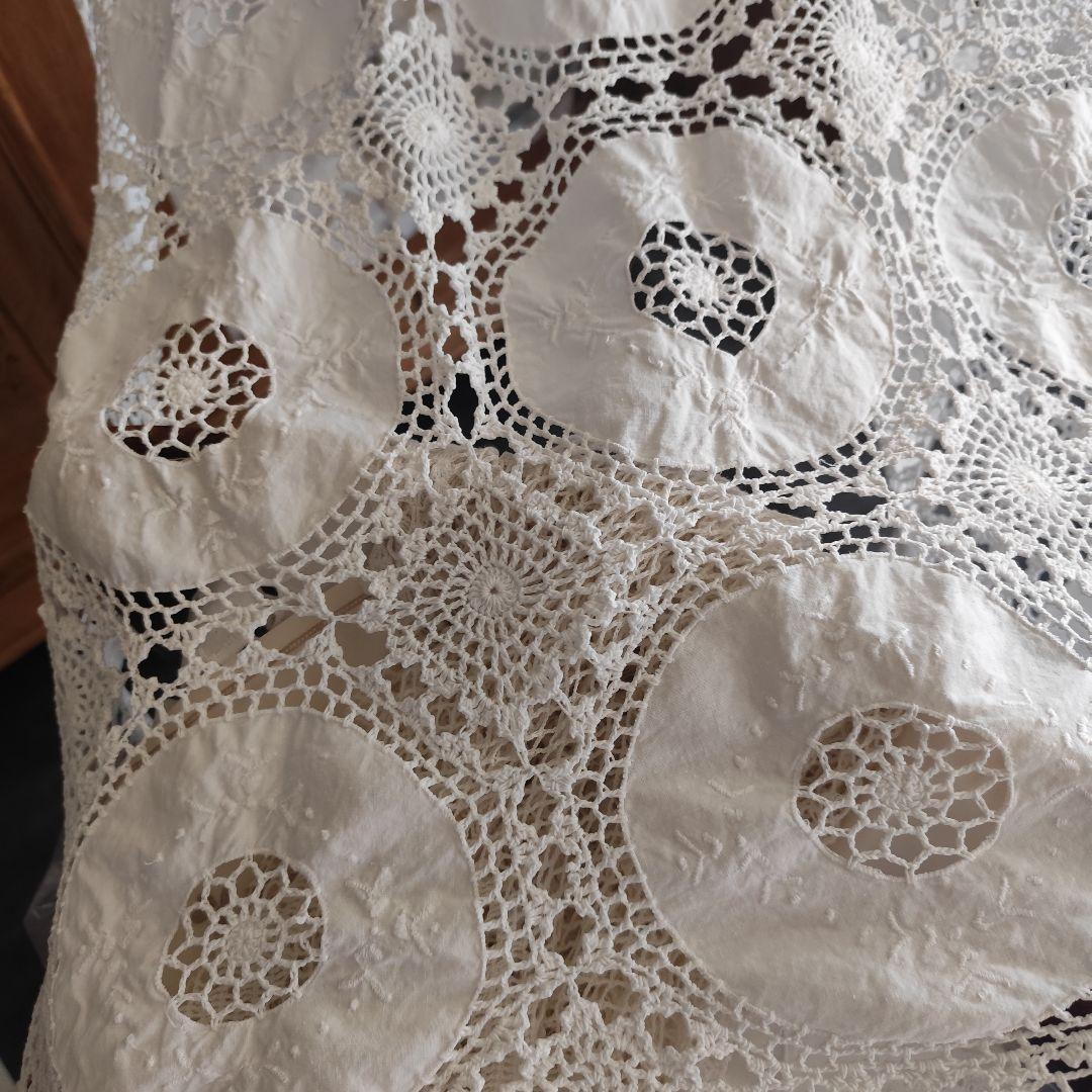 Vintageホワイト 手編みレース 35パーツ繋ぎ フリークロス