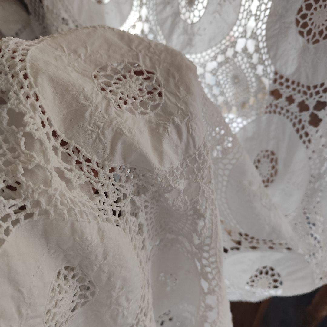 Vintageホワイト 手編みレース 35パーツ繋ぎ フリークロス