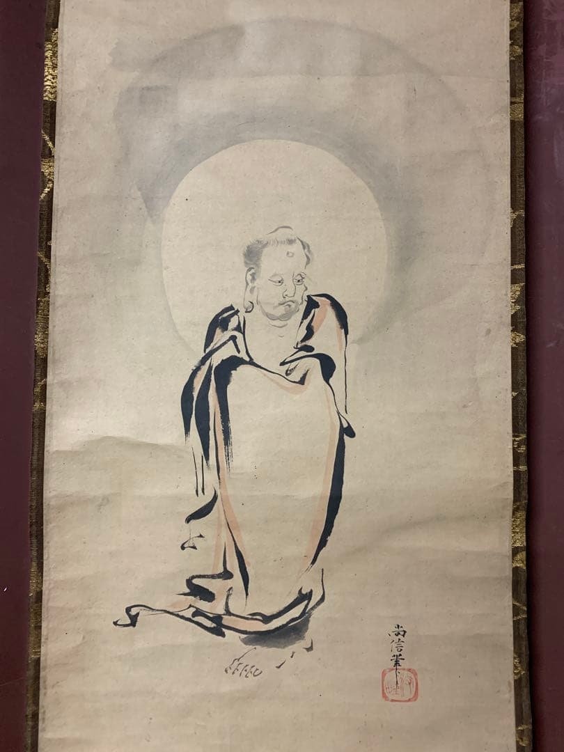 『X9831』大徳寺 百拙和尚 賛 ・ 狩野 尚信 筆 人物画 掛軸