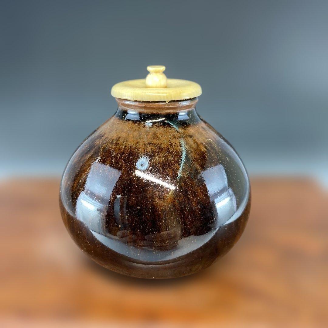 【茶道具】膳所焼　茶入（共箱）送料込