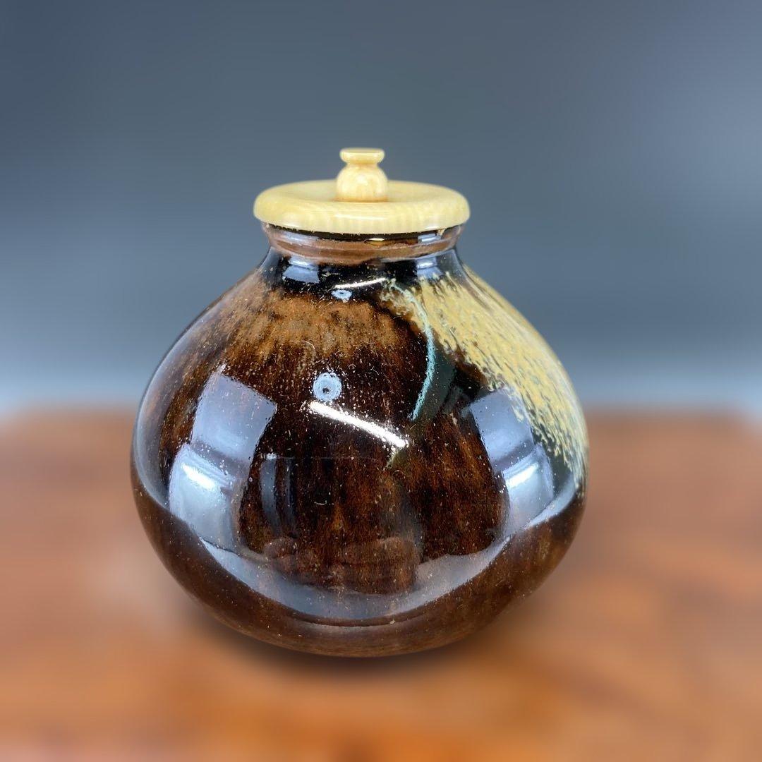 【茶道具】膳所焼　茶入（共箱）送料込