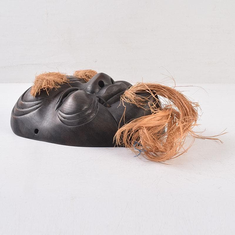 能面　能楽　雅楽　木彫　黒色尉　お面　在銘　時代箱　V　R8891