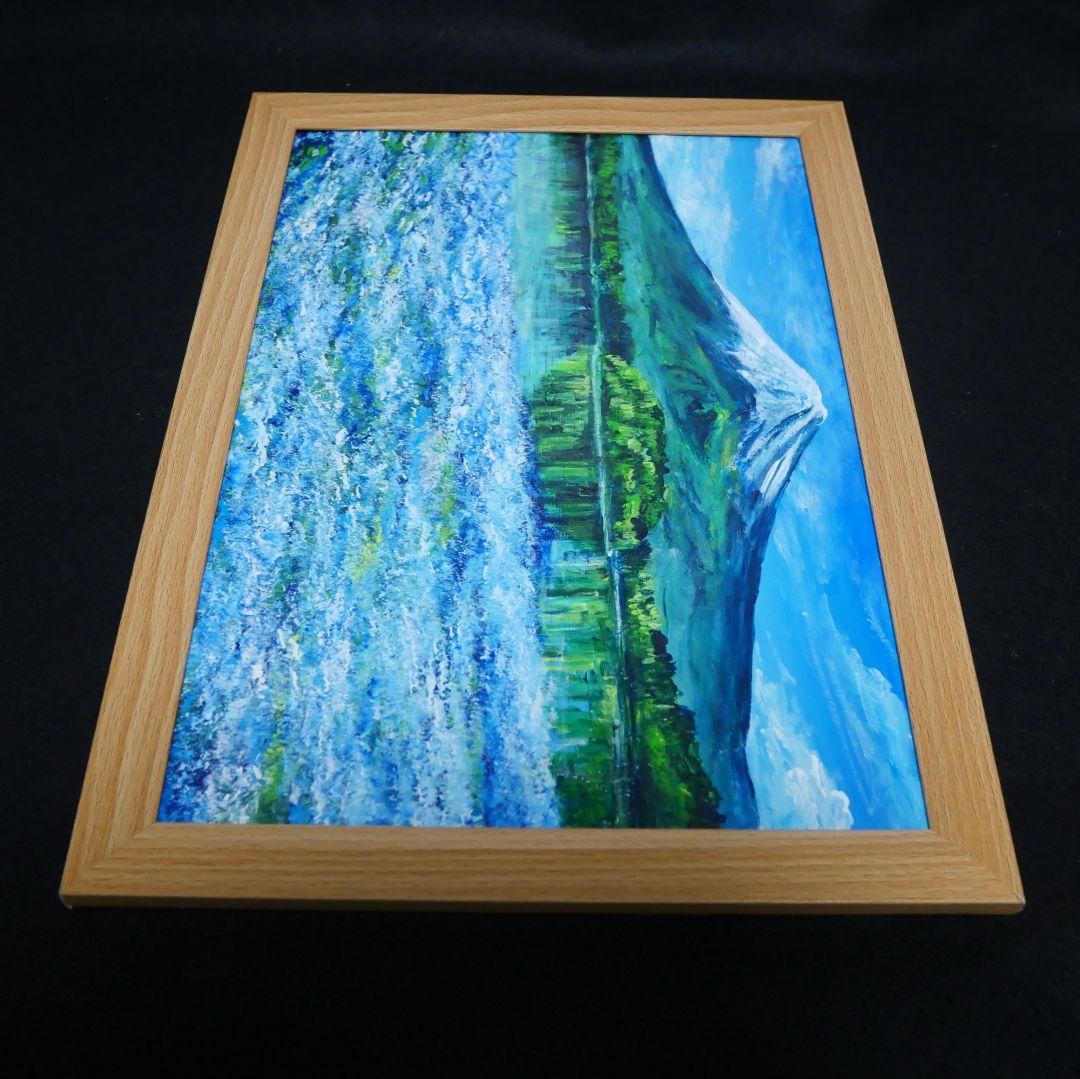 油絵 油彩 油彩画 絵 絵画 【ネモフィラと富士山】