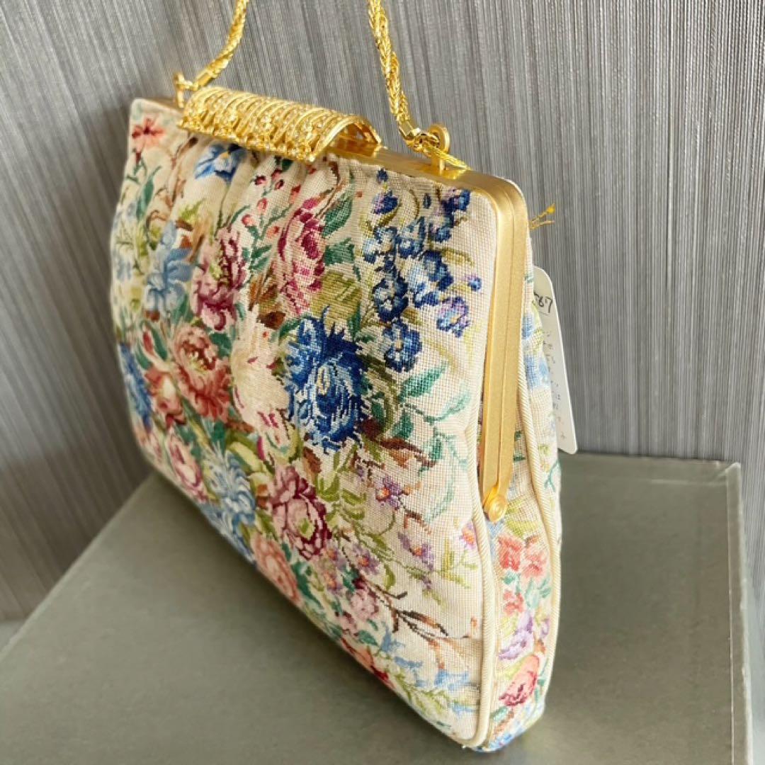 新品・プチポワン・久家道子・花柄刺繍・ゴブラン・パーティーバッグ・ハンドバック