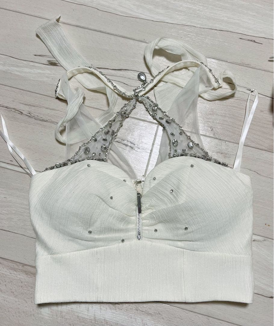 【完売品】ROBE de FLEURS ビジューホルターシフォンフレアミニ　S