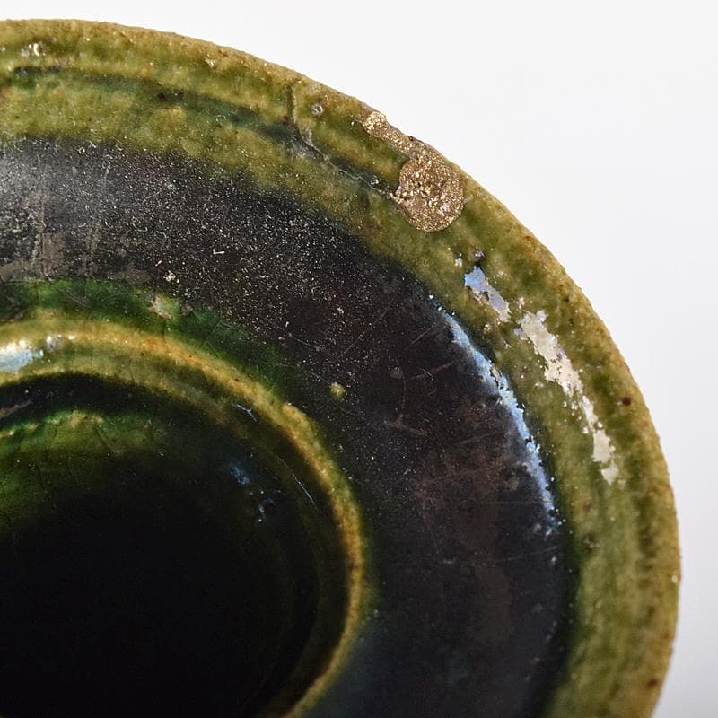 北大路魯山人作　絵織部　花入　共箱　M　R8609