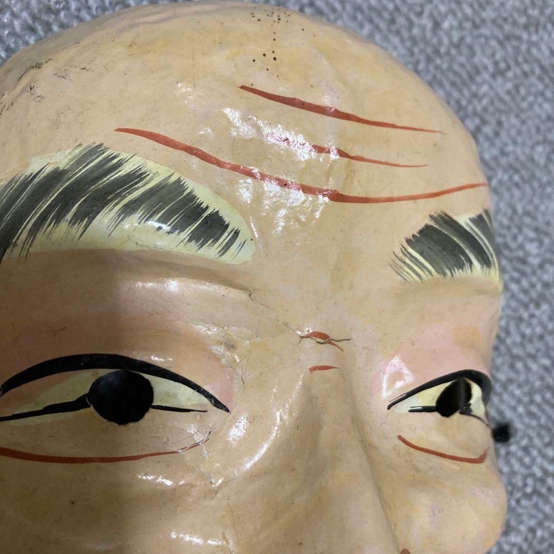 明治期 張り子面 翁面 老人面 民俗芸能 古面 骨董 和紙面 アンティーク １