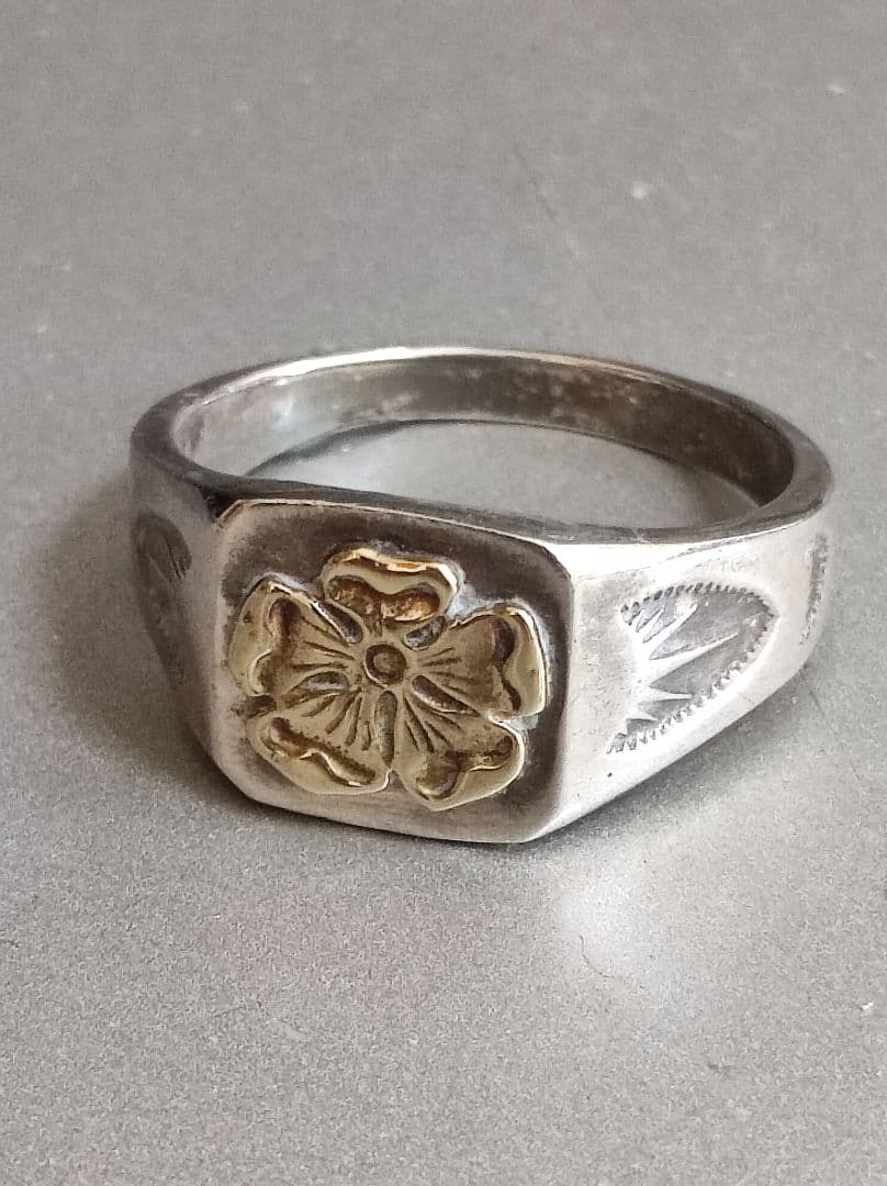 ゴローズgoro's金ローズ付き印台リング22号