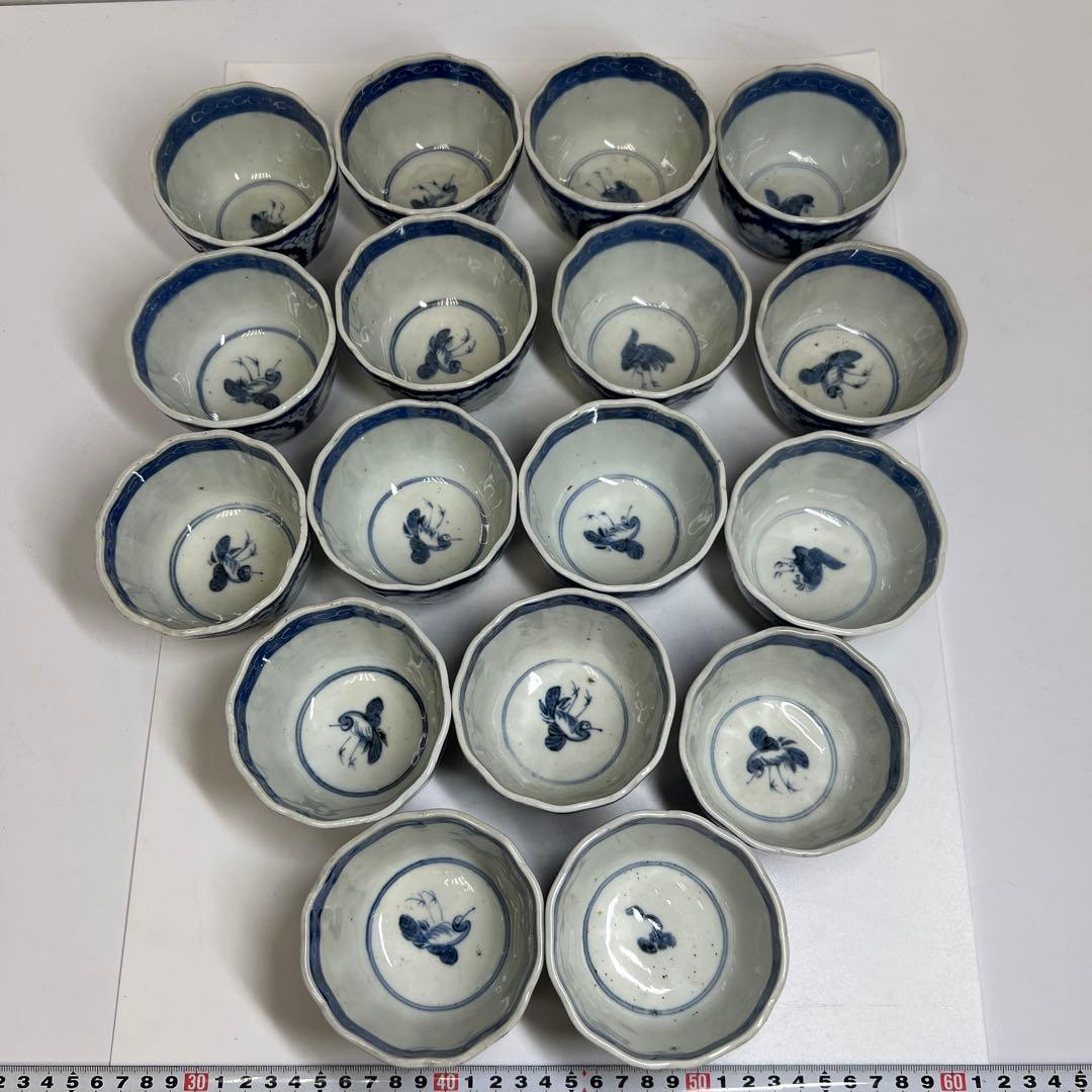 専用古伊万里　染付大猪口17客　木箱口径約8.5㎝　東Y7-0620⭐︎2Fトヒコ