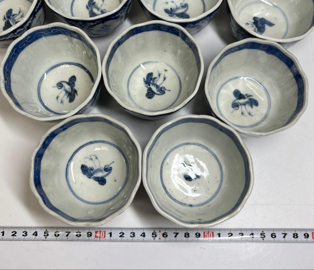 専用古伊万里　染付大猪口17客　木箱口径約8.5㎝　東Y7-0620⭐︎2Fトヒコ