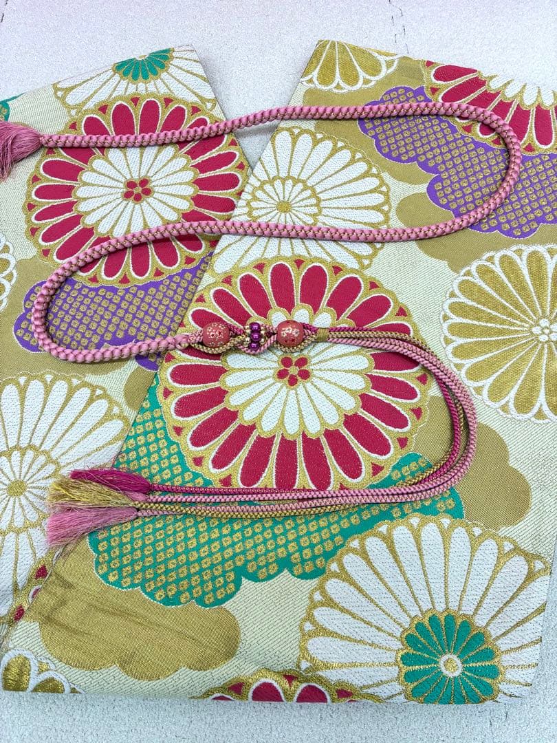 成人式　単品　1140 薄黄色&ピンク　正絹　振袖　格安！