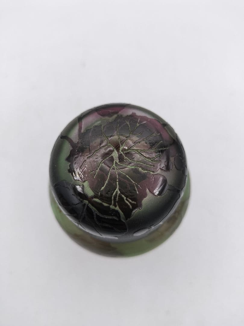 c208 茶入 ぎやまん 葡萄 北一硝子 共蓋 牙蓋付 木箱 茶道具 古物