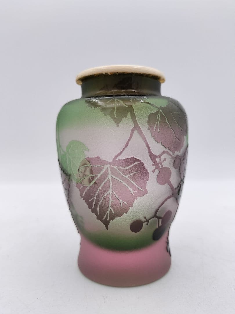 c208 茶入 ぎやまん 葡萄 北一硝子 共蓋 牙蓋付 木箱 茶道具 古物