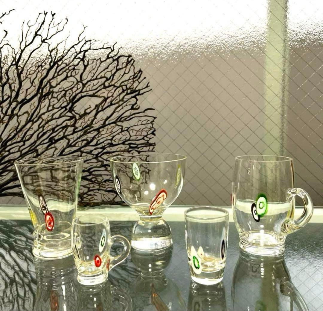 骨董　時代ガラス　超希少　花象嵌　反り口碗型　氷鉢　氷コップ　１客