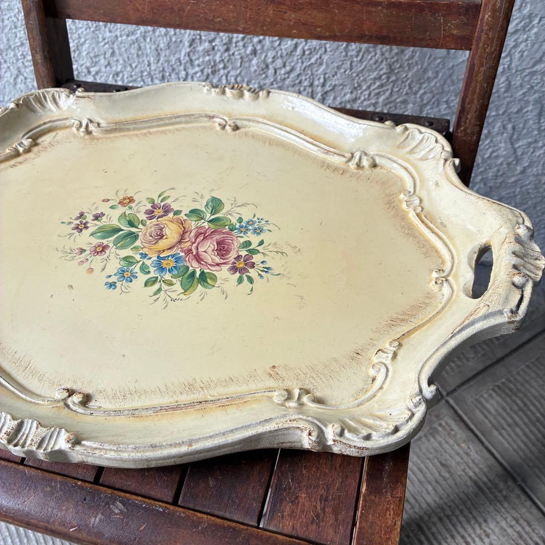 貴重！イタリア製アンティーク花柄トレイ　アールヌーボーITALYヴィンテージ雑貨