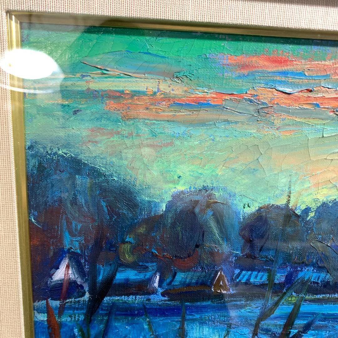 肉筆　大仏殿遠望　作者名　読めない　油絵　絵画　額装