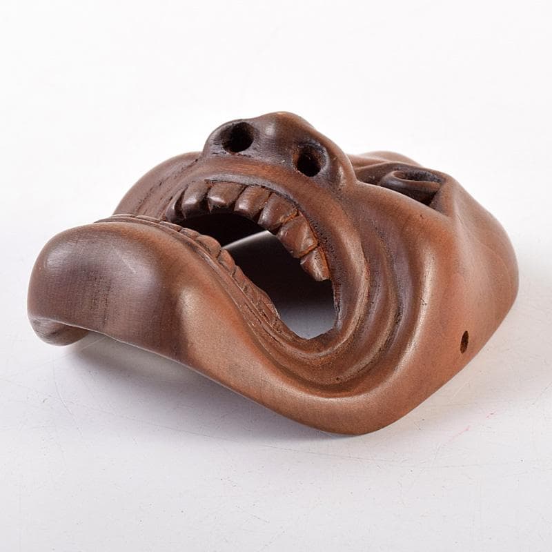 時代提げ物　有田作　能面　能楽　雅楽　木彫　面根付　時代箱付　M　R7872