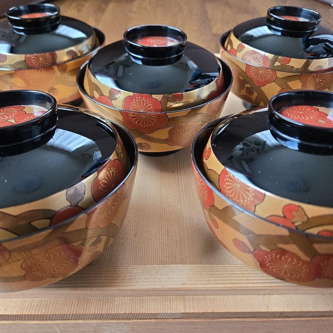 伝統工芸 輪島塗漆器 豪華梅柄蒔絵 吸い物椀 5客セット