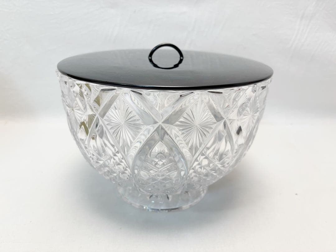 未使用 茶道具 【清昌堂】 義山水指 塗り蓋付 江戸切子 ガラス 水指 元箱