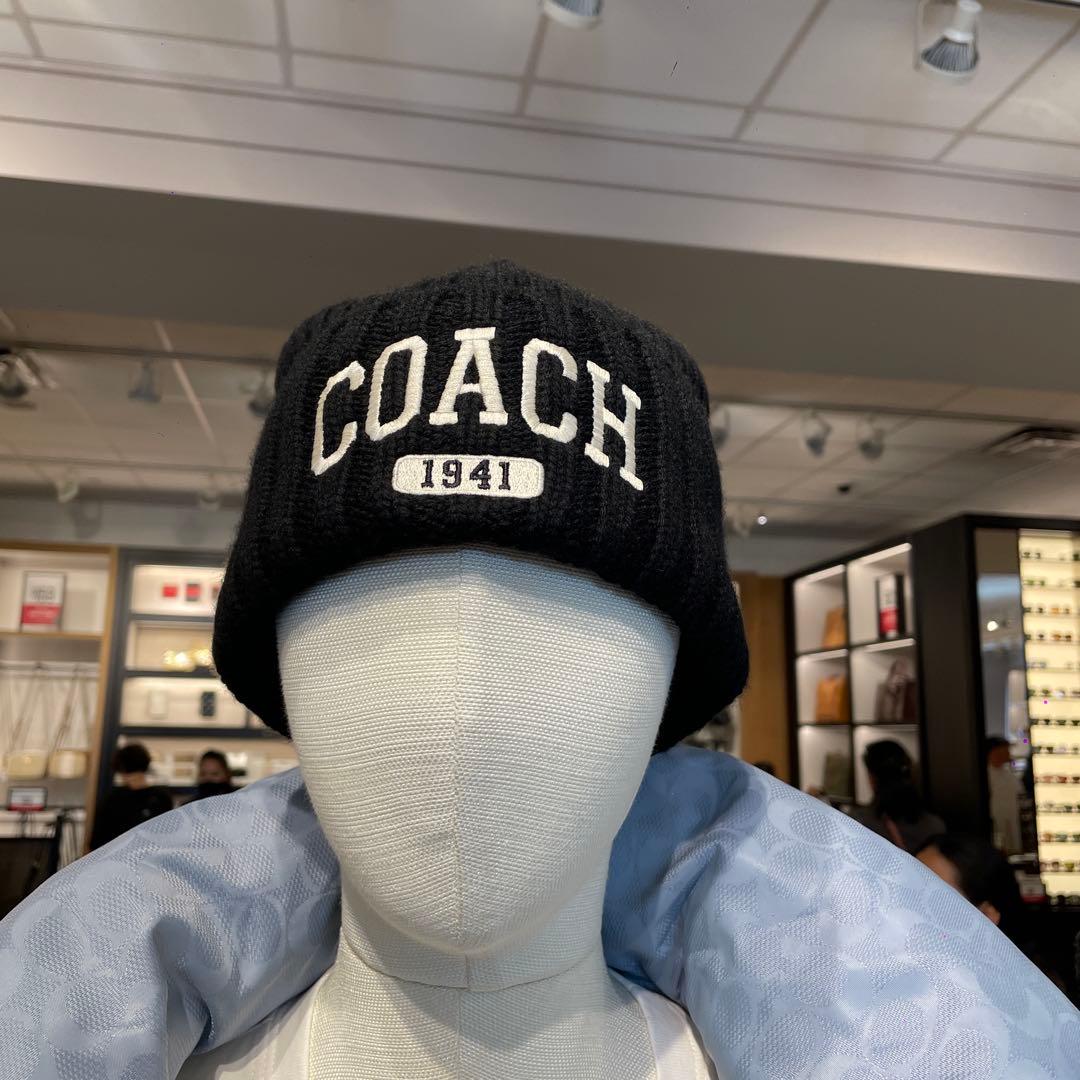 COACH ブランドロゴ ニット帽 ブラック