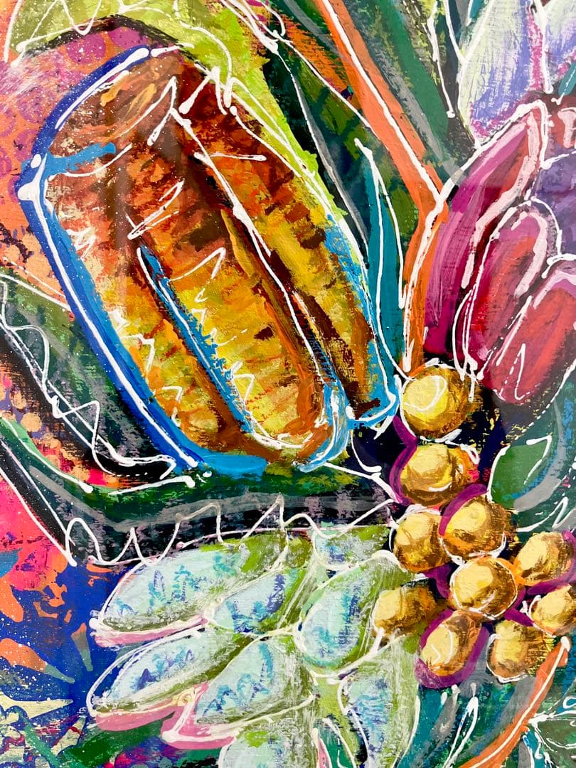 原画　花　額付き　静物画　絵画　アクリル画　現代アート　手描き　一点物