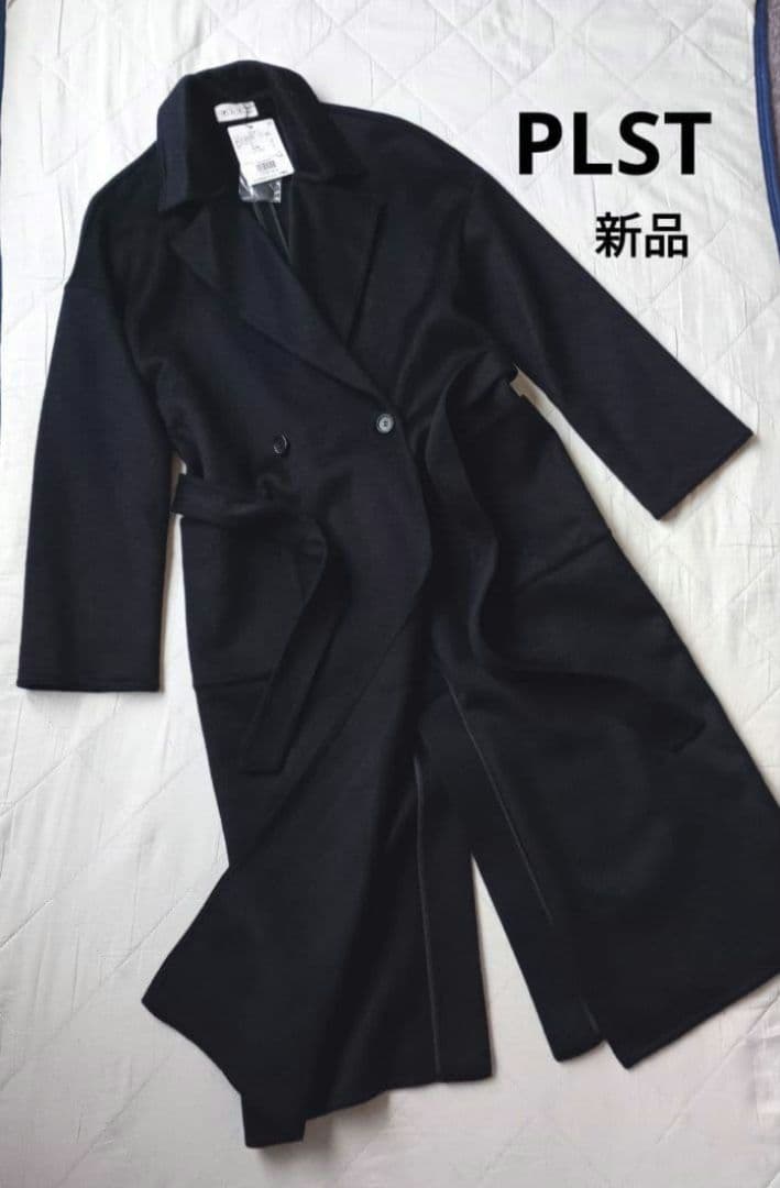 新品　PLST　プラステ　チェスターコート　ベルテッドコート　ウールテンセル　紺