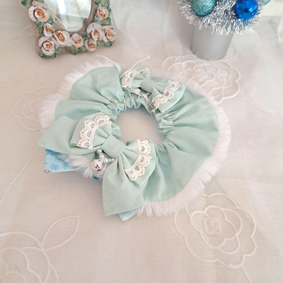 プッチ、幅広シュシュ、スノーフレーク(淡ブルー)わんちゃん猫ちゃん用