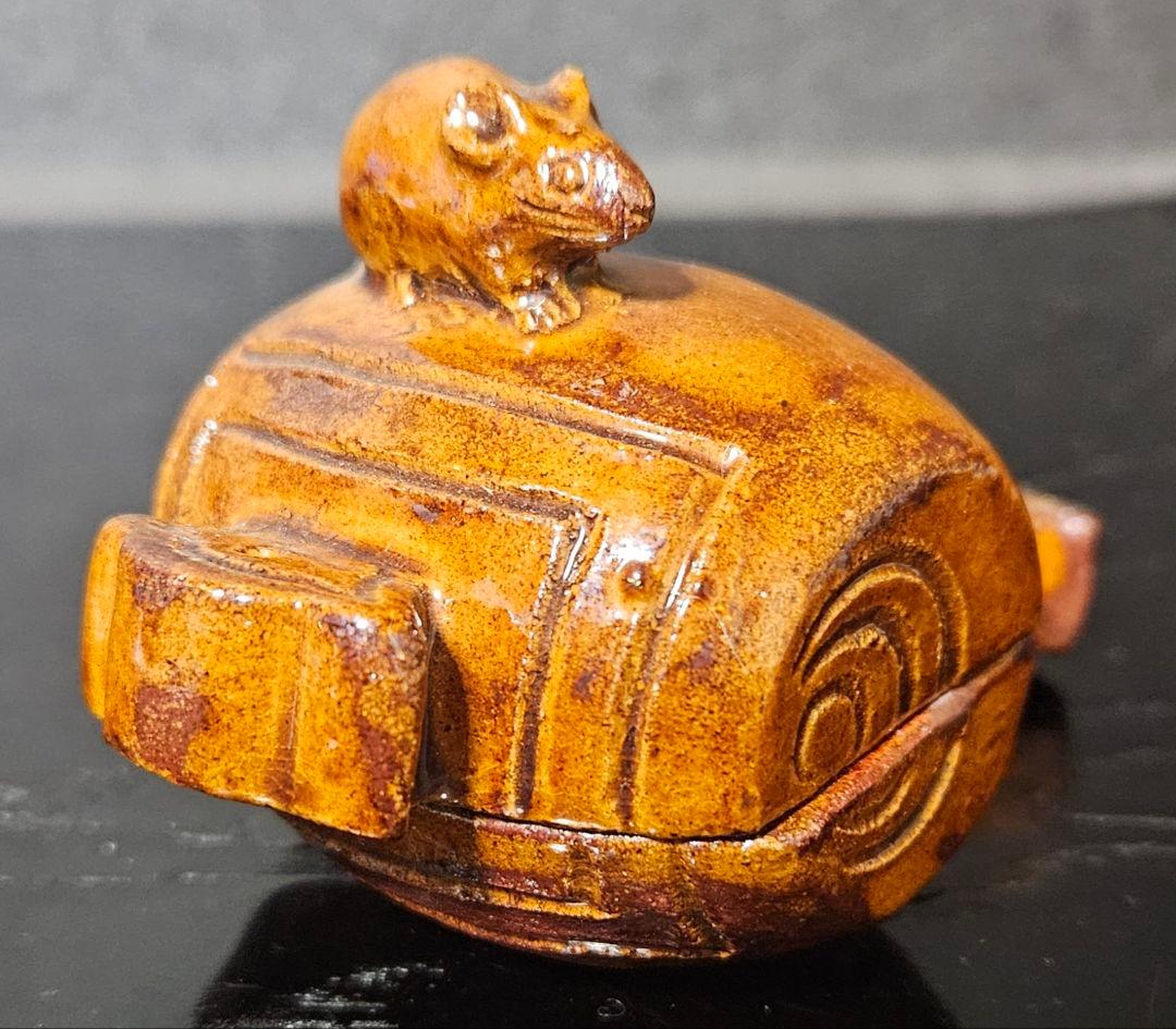 大樋焼　大樋印　褐釉　飴釉　小鎚に鼠　香合　茶道具　茶器　香道具　吉祥　縁起物