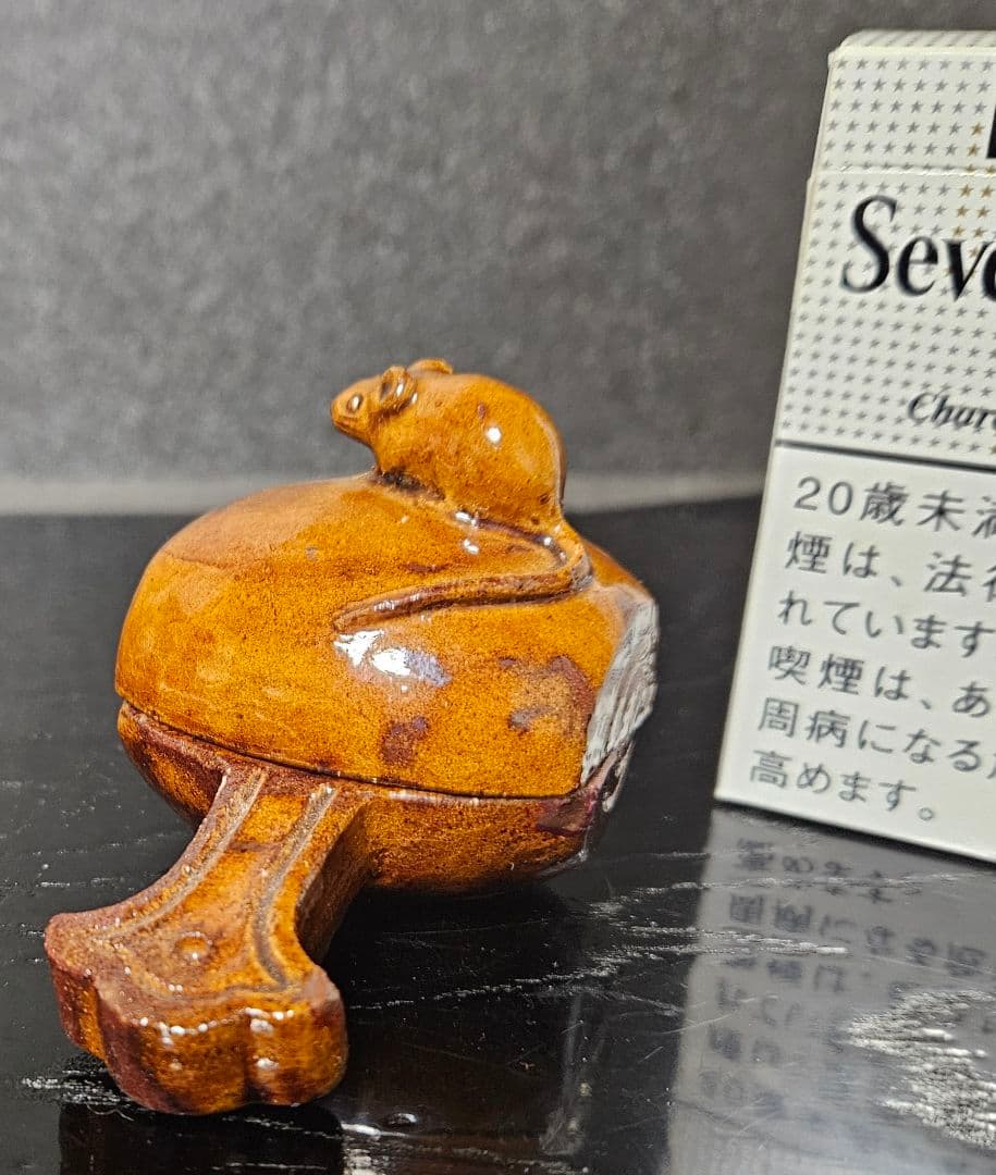 大樋焼　大樋印　褐釉　飴釉　小鎚に鼠　香合　茶道具　茶器　香道具　吉祥　縁起物