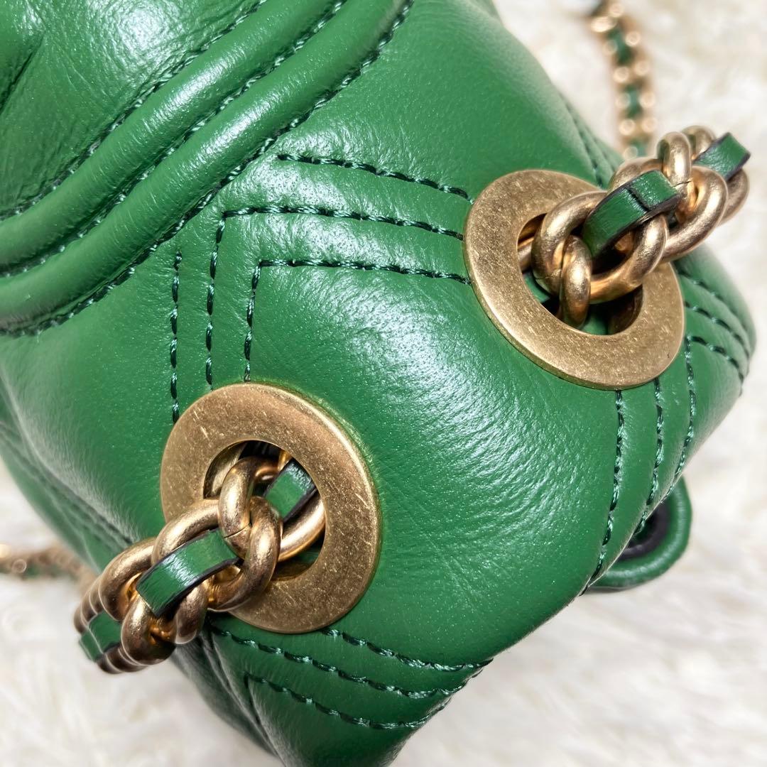 【美品】トリーバーチ＊キルティング ゴールドチェーン レザーグリーン