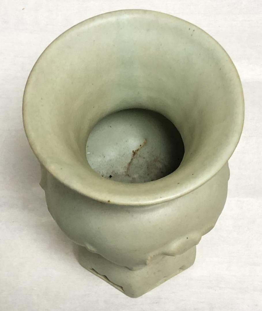 唐物 南宋『 青磁 三羊尊 』 高さ22.5cm 花瓶 花器 WWTT023