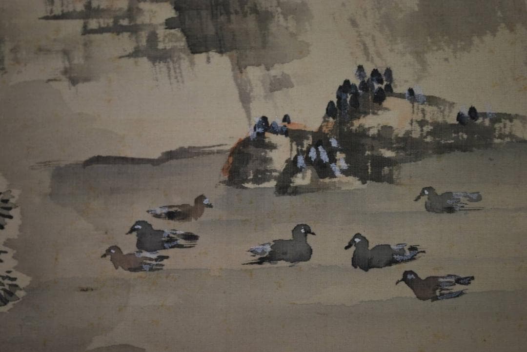 【真作】作者不詳/雪景観池図/掛軸☆宝船☆R‐112　JM