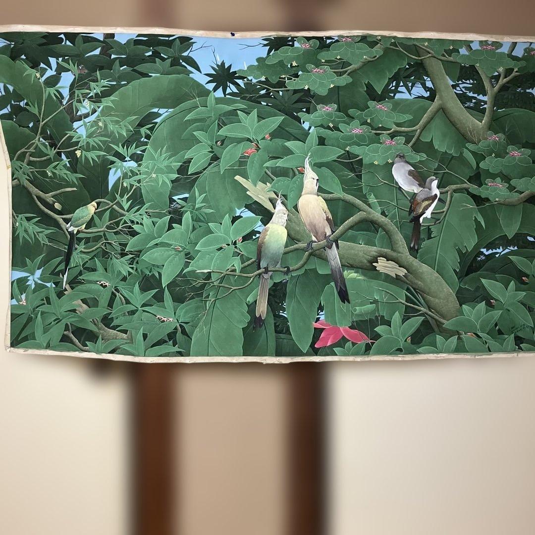 バリ島　ウブドの絵画　森と花鳥