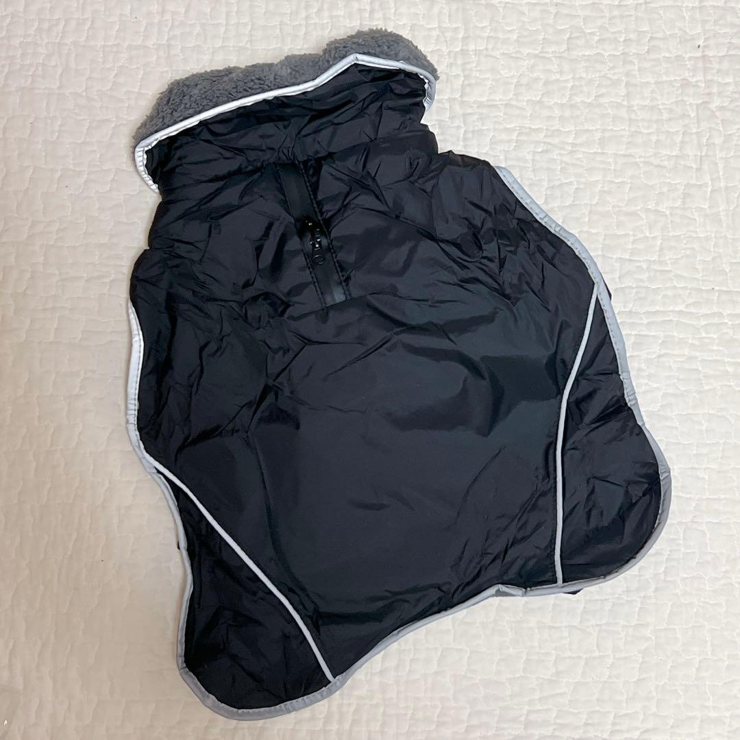 Tinsin 犬 服 防寒着 ウエスト調節可能 軽量 M 反射テープ　ブラック