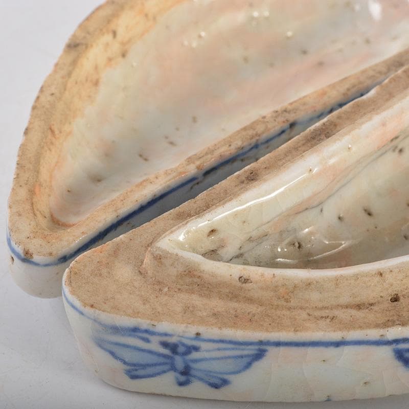 中国　古染付　一葉香合　時代箱　M　R7144