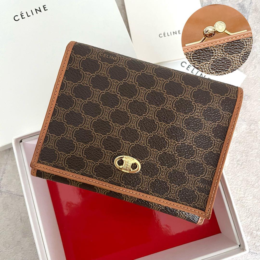 未使用級✨セリーヌ マカダム がま口 トリオンフ 二つ折り財布 pvc レザー