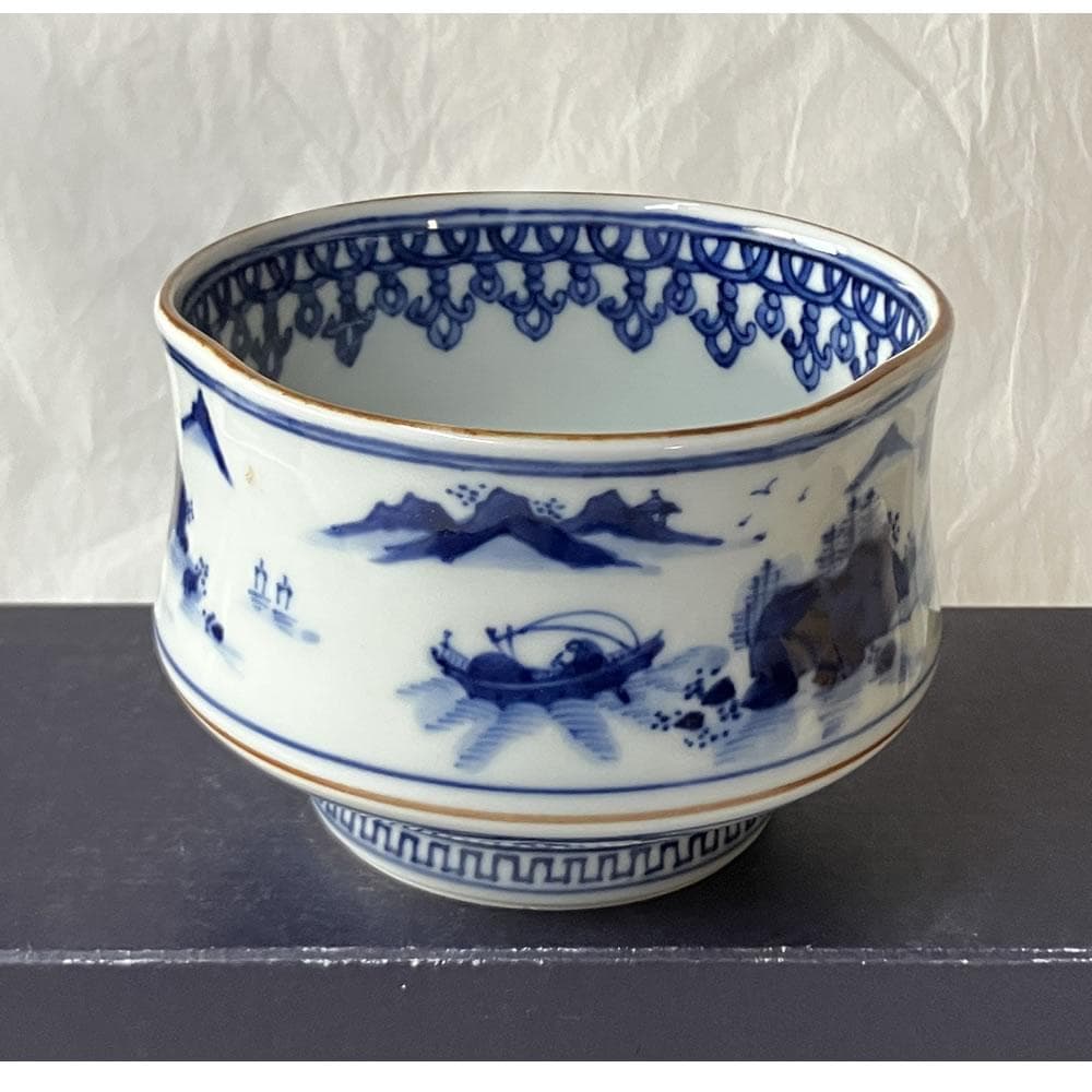 F1435 平安 秀峰 祥瑞 山水画茶碗 共箱 抹茶碗 茶道具