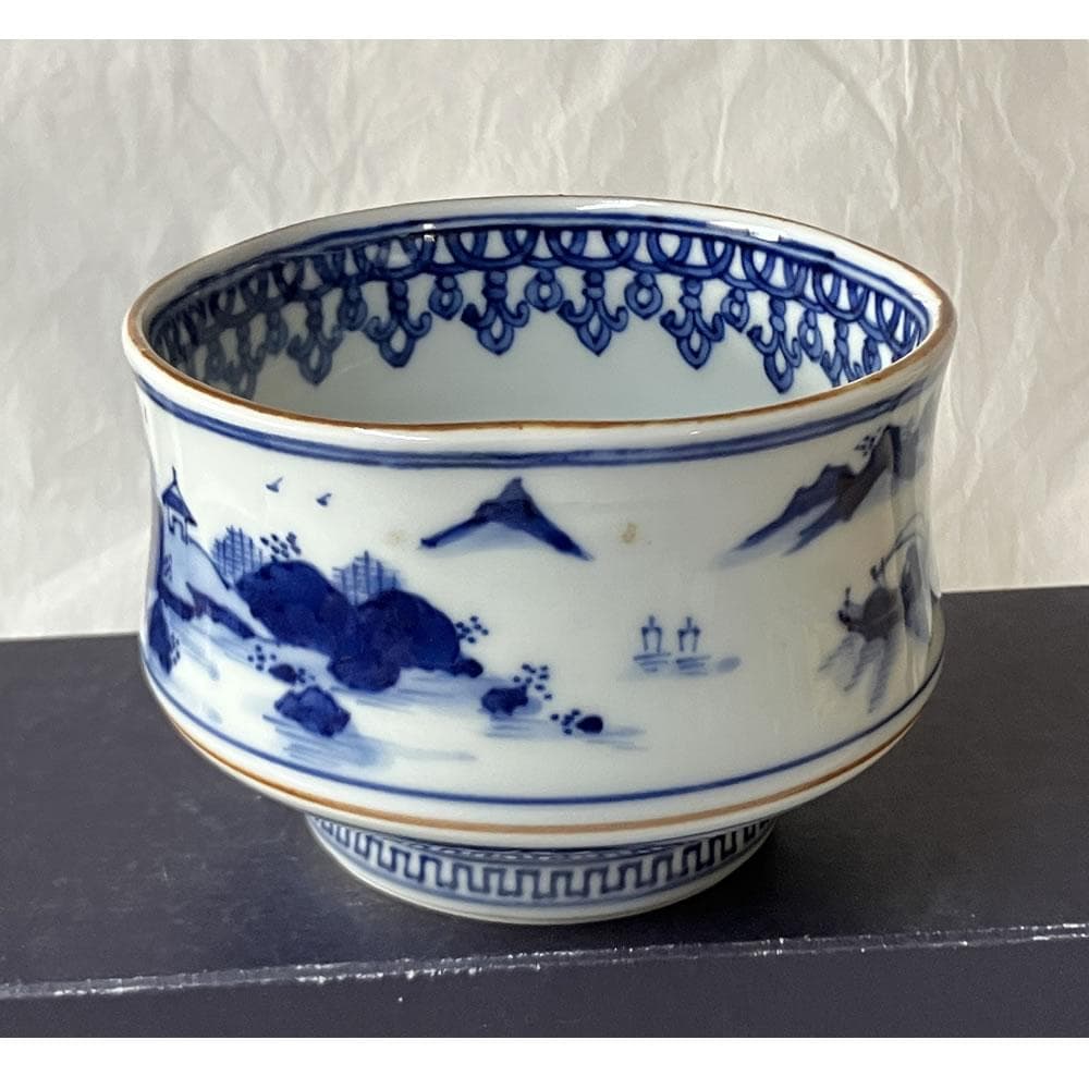 F1435 平安 秀峰 祥瑞 山水画茶碗 共箱 抹茶碗 茶道具