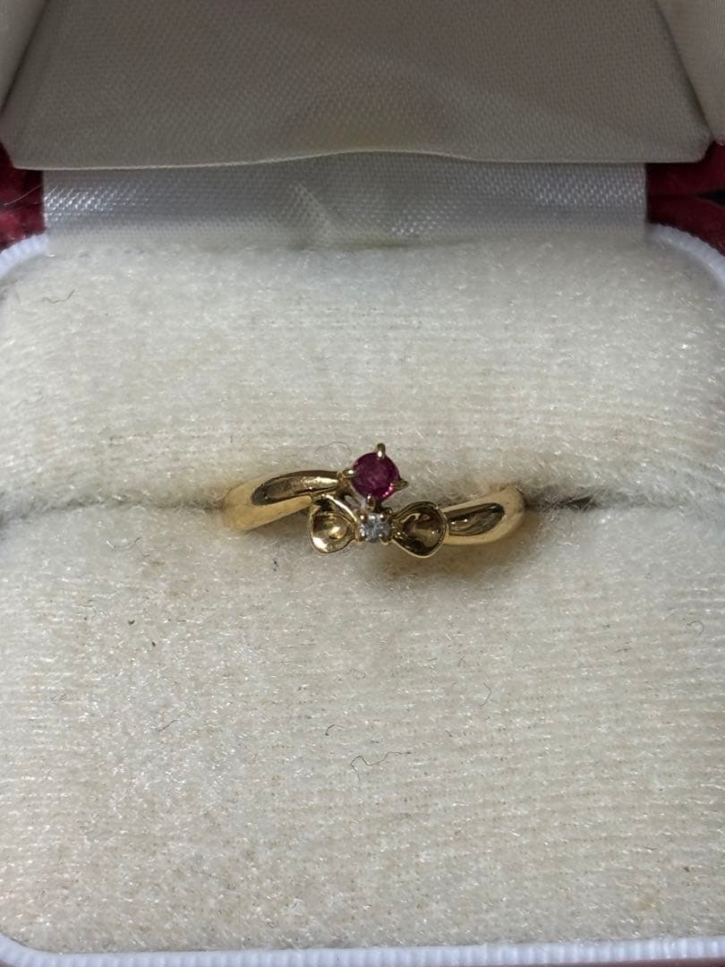 K18 ルビー ダイヤモンド リング D0.02ct リボンモチーフ 指輪18金