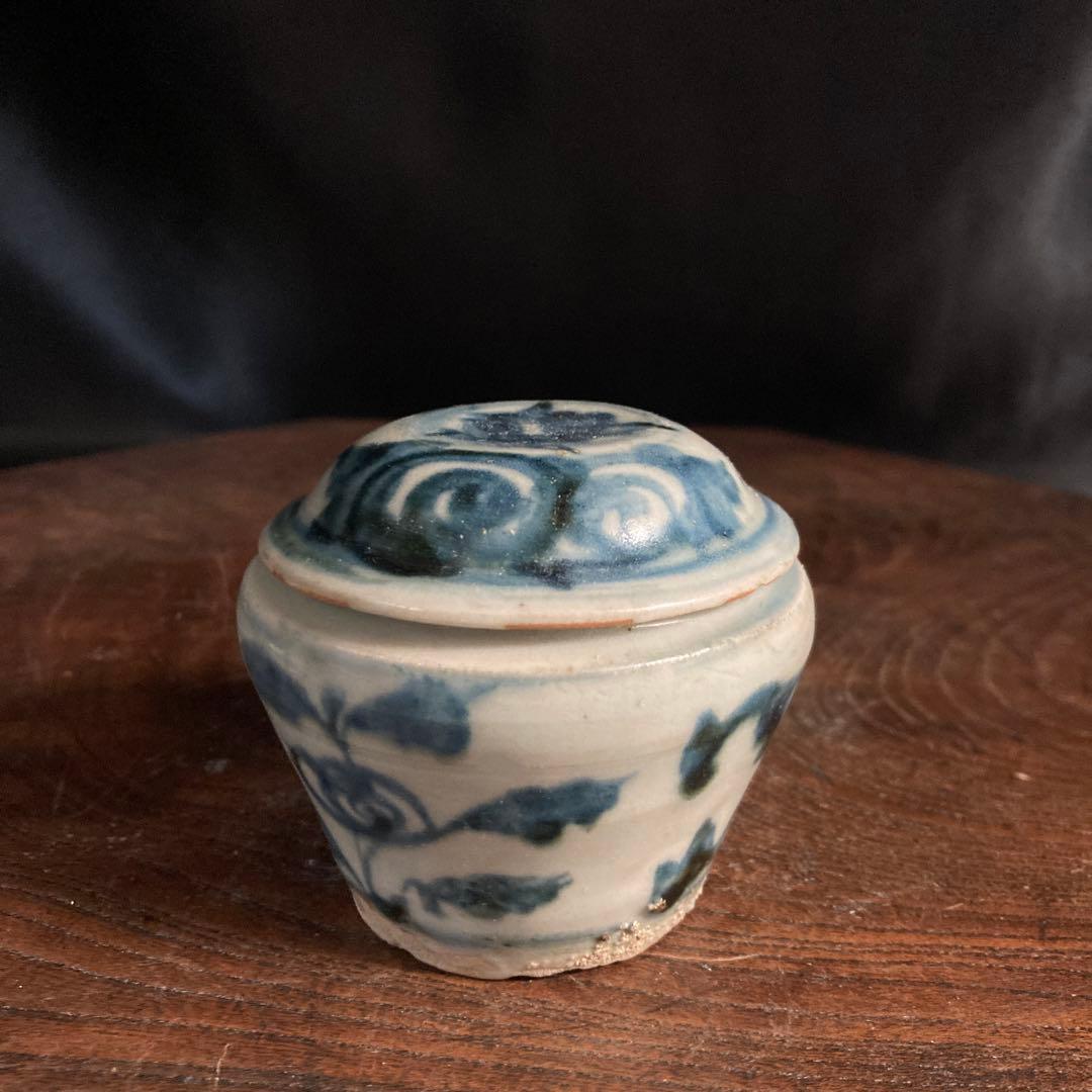 新春赤札セール❗️【ギャラリー三益】古美術　元〜明初染付　芙蓉紋共蓋小壺